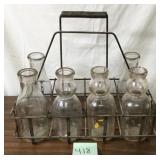 Vintage Metal Milk Crate w/ 6 Bottles