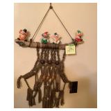 Macrame Wall Hanging w/ Clown Figurines