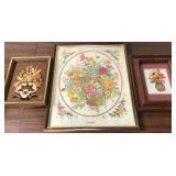 Framed Floral Needlepoint And Print Art