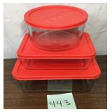 Pyrex Glass Storage Containers w/ Red Lids