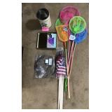 Cracker Jack Tin, Nets, And Garden Stakes