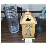 Glass Vase, Lantern, And Apothecary Bottle
