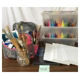 Art Supply Lot w/ Colored Pencils And Brushes