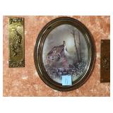 Cottage Scene Art & Brass Plaques