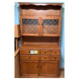 Mid Century Wooden Hutch w/ Stained Glass Style...