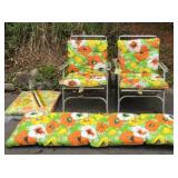 Vtg Aluminum Floral Folding Chairs & Pad