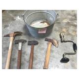 Galvanized Tub And Assorted Hand Tools