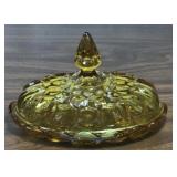 Amber Pressed Glass Covered Dish