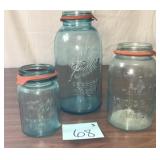 Vintage Blue Glass Mason Jars
