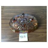 Marigold Carnival Glass Footed Bowl