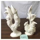 Pair Of Glazed Ceramic Rooster Figurines