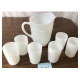 Fenton Milk Glass Hobnail Pitcher Set