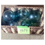 Woven Basket w/ Japanese Glass Fishing Floats