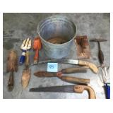 Galvanized Bucket w/ Garden Tools