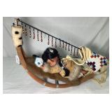 Porcelain Native American  Doll In Cradle 21 In