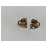 14K Gold Heart Shaped Ruby & Diamond Earrings