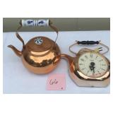 Copper Tea Kettle And Spartus Wall Clock