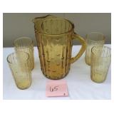 Amber Glass Pitcher And Tumbler Set
