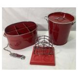 Vintage Red Metal Barware Set