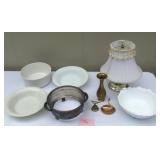 Table Lamp And Assorted Brass And Glassware