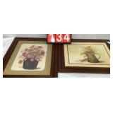 Pair Framed Floral Prints Signed Triniti