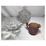 Assorted Glassware Compote And Creamer