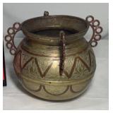 Etched Brass Pot w/ Ornate Handles