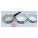 Enamelware Saucepan And Bowls Fruit Motif