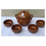 Brown Glazed Ceramic Soup Tureen Set