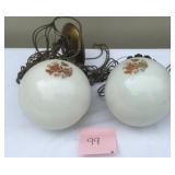Vtg Milk Glass Floral Pendant Lights