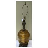 Vtg MCM Amber Glass Table Lamp
