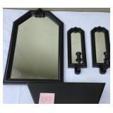 Black Lacquer Mirror And Sconce Set
