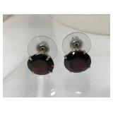 14K Gold Red Stone Stud Earrings