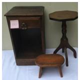 Small Wood Cabinet, Table, And Footstool