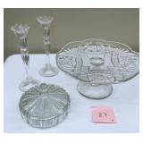 Pressed Glass Cake Stand And Crystal Decor