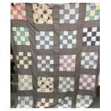 Hand-Pieced Nine-Patch Quilt Top 70x82