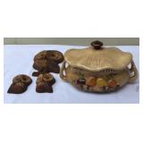 MCM Ceramic Mushroom Tureen & Owl Plaques