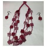 Pink And Red Glass Bead Jewelry Set
