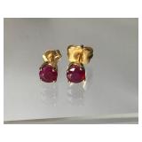 Beautiful 14K Gold Red Stone Stud Earrings