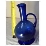 Cobalt Blue Glass Pitcher 9in