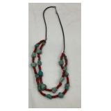 Beautiful Red Coral And Turquoise Necklace