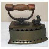 Vintage Brass Charcoal Iron w/ Rooster Finial