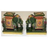 Small Ceramic Elephant Garden Statues Pair