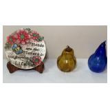 Beautiful Garden Plaque And Glass Pears