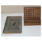 Vtg Wood Perpetual Calendar & Notebook