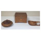 Hand-Carved Wooden Box, Bowl, And Kuksa Cup