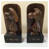 Vintage Carved Wood Dog Bookends