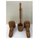Vintage Hand-Carved Wooden Tiki Set