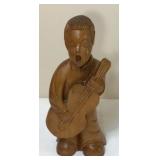 Hand-Carved Wooden Boy w/ Guitar Figurine