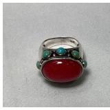 Beautiful Sterling Silver Red Coral Ring Size 6